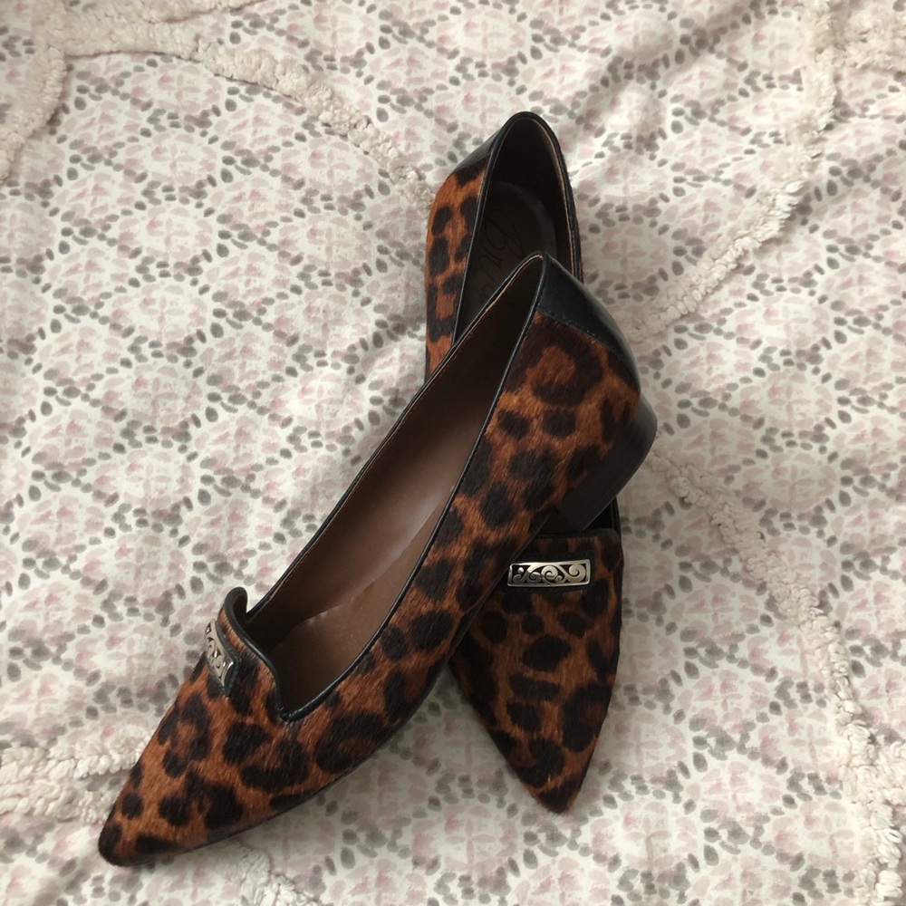 Brighton “Eve”  Leopard-Print Pointed Toe Flats - Brown & Black 9M like new